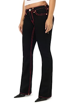 BECCA MID RISE LUREX SUPER T FLAP BOOTCUT JEAN