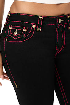 BECCA MID RISE LUREX SUPER T FLAP BOOTCUT JEAN
