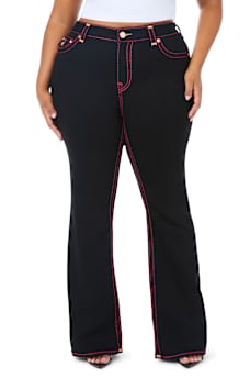 PLUS BECCA MID RISE LUREX SUPER T FLAP BOOTCUT JEAN