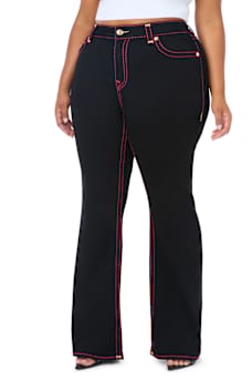 PLUS BECCA MID RISE LUREX SUPER T FLAP BOOTCUT JEAN
