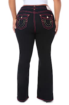 PLUS BECCA MID RISE LUREX SUPER T FLAP BOOTCUT JEAN