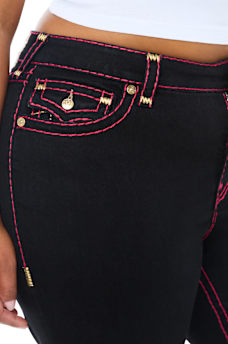 PLUS BECCA MID RISE LUREX SUPER T FLAP BOOTCUT JEAN