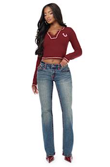  BECCA MID RISE SUPER T FLAP BOOTCUT JEAN