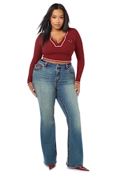 PLUS BECCA MID RISE SUPER T FLAP BOOTCUT JEAN