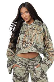 BEDAZZLED CAMO RELAXED HOODIE