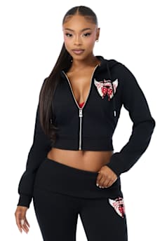 CRYSTAL CHERRY SHRUNKEN ZIP HOODIE