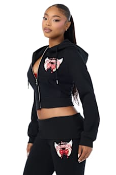 CRYSTAL CHERRY SHRUNKEN ZIP HOODIE