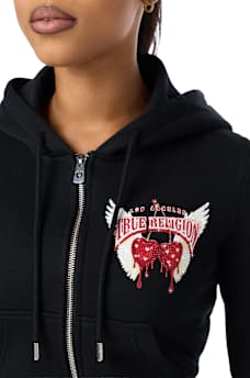 CRYSTAL CHERRY SHRUNKEN ZIP HOODIE