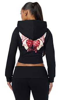 CRYSTAL CHERRY SHRUNKEN ZIP HOODIE