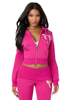 CRYSTAL CHERRY SHRUNKEN ZIP HOODIE