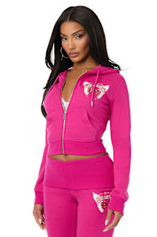 CRYSTAL CHERRY SHRUNKEN ZIP HOODIE