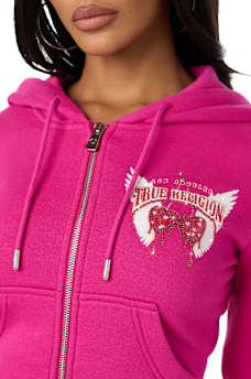 CRYSTAL CHERRY SHRUNKEN ZIP HOODIE