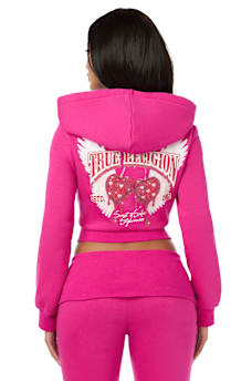 CRYSTAL CHERRY SHRUNKEN ZIP HOODIE