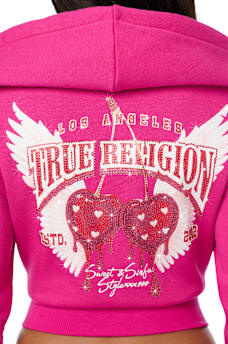 CRYSTAL CHERRY SHRUNKEN ZIP HOODIE