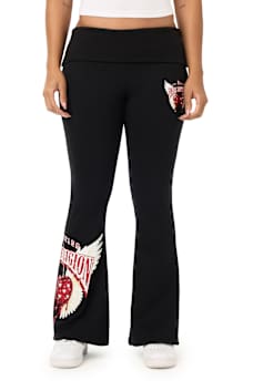 CRYSTAL CHERRY FOLDOVER WAISTBAND FLARE SWEATPANT