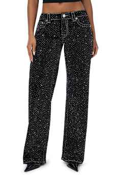 JUNO LOW RISE CRYSTAL BIG T BAGGY JEAN