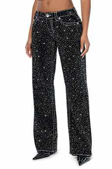 JUNO LOW RISE CRYSTAL BIG T BAGGY JEAN