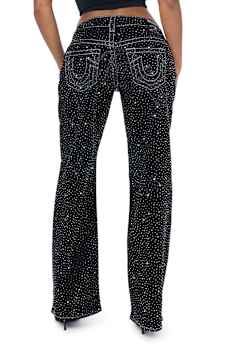 JUNO LOW RISE CRYSTAL BIG T BAGGY JEAN
