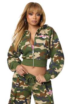 EMBROIDERED CAMO ZIP-UP HOODIE