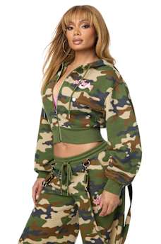 EMBROIDERED CAMO ZIP-UP HOODIE