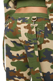 EMBROIDERED CAMO OVERALL BAGGY SWEATPANT