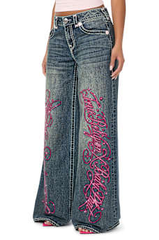 TRUE RELIGION X BABY PHAT MADDIE LOW RISE SUPER T FLAP BAGGY JEAN