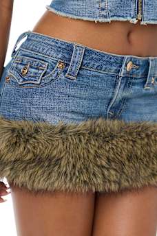 TRUE RELIGION X BABY PHAT DENIM FUR FLAP SKIRT