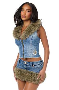 TRUE RELIGION X BABY PHAT DENIM FUR VEST