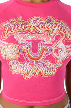 TRUE RELIGION X BABY PHAT CRYSTAL AIRBRUSH CAP SLEEVE BABY TEE