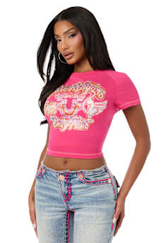 TRUE RELIGION X BABY PHAT CRYSTAL AIRBRUSH CAP SLEEVE BABY TEE
