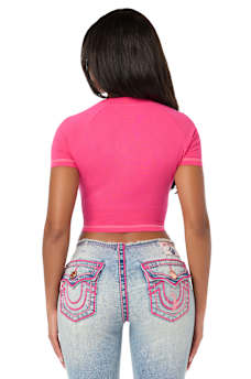 TRUE RELIGION X BABY PHAT CRYSTAL AIRBRUSH CAP SLEEVE BABY TEE