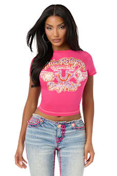 TRUE RELIGION X BABY PHAT CRYSTAL AIRBRUSH CAP SLEEVE BABY TEE