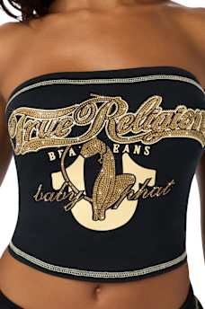TRUE RELIGION X BABY PHAT CRYSTAL CAT TUBE TOP