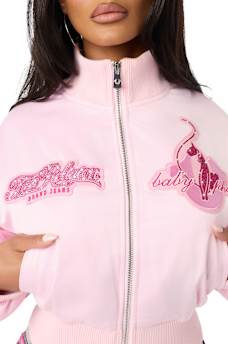 TRUE RELIGION X BABY PHAT CRYSTAL SATIN BOMBER JACKET