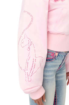 TRUE RELIGION X BABY PHAT CRYSTAL SATIN BOMBER JACKET