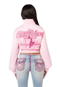 TRUE RELIGION X BABY PHAT CRYSTAL SATIN BOMBER JACKET