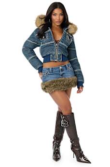 TRUE RELIGION X BABY PHAT DENIM SUPER T PUFFER JACKET 