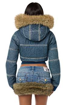 TRUE RELIGION X BABY PHAT DENIM SUPER T PUFFER JACKET 