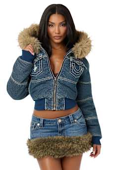 TRUE RELIGION X BABY PHAT DENIM SUPER T PUFFER JACKET 