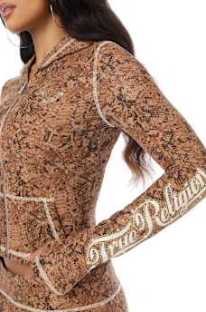 CRYSTAL SNAKE PRINT ZIP HOODIE
