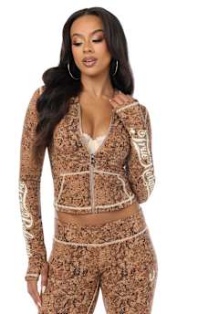 CRYSTAL SNAKE PRINT ZIP HOODIE