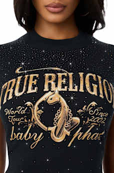TRUE RELIGION X BABY PHAT ALLOVER CRYSTAL BABY TEE