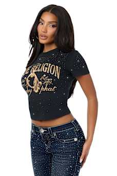 TRUE RELIGION X BABY PHAT ALLOVER CRYSTAL BABY TEE