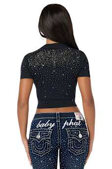 TRUE RELIGION X BABY PHAT ALLOVER CRYSTAL BABY TEE