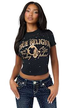 TRUE RELIGION X BABY PHAT ALLOVER CRYSTAL BABY TEE