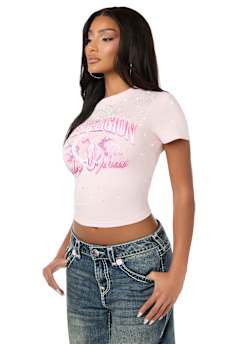TRUE RELIGION X BABY PHAT ALLOVER CRYSTAL BABY TEE