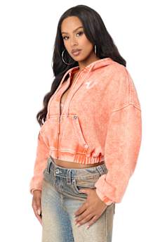 WASHED BIG T EMBROIDERED  GIRLFRIEND ZIP-UP HOODIE