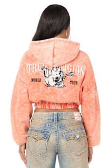 WASHED BIG T EMBROIDERED  GIRLFRIEND ZIP-UP HOODIE