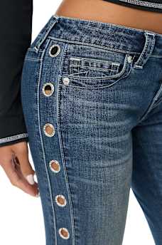 BECCA LOW RISE CRYSTAL GROMMET BOOTCUT JEAN