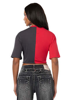 CONTRAST CINCHED TOP